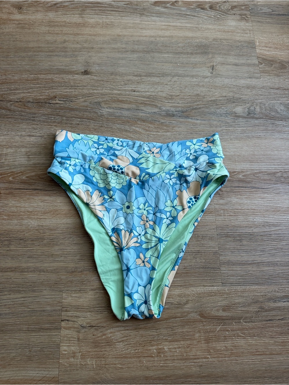 aerie Blue Floral High-Waist Bikini Bottom with Mint Lining